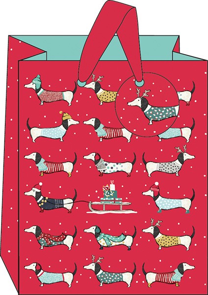 Red Sausage Dog Christmas Print Medium Gift Bag
